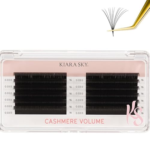 KIARA SKY LASH Cashmere Volume Lash Extensions | Premium Cashmere Lash Extensions | Soft Semi-matte natural finish | For Professional Eyelash Extensions Use Only | Black, (D-0.03-16MM)
