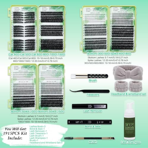 Eyelash Clusters Kit with 1915pcs Lash Extensions & Tools - KIT-006