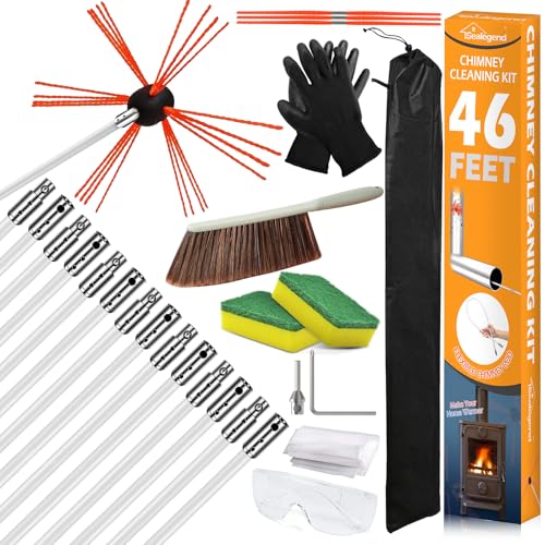 Sealegend 46 Feet Chimney Sweep Kit with Flexible Rods & Brush for Fireplace Cleaning