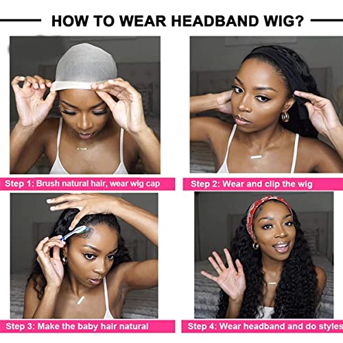 Deep Wave Human Hair Headband Wig 8 Inch Curly Natural Color for Black Women