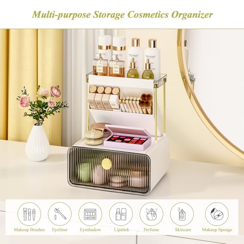 Followin 3-Tier Makeup Organizer with Drawer - Smoke Gray Vanity Desk Display