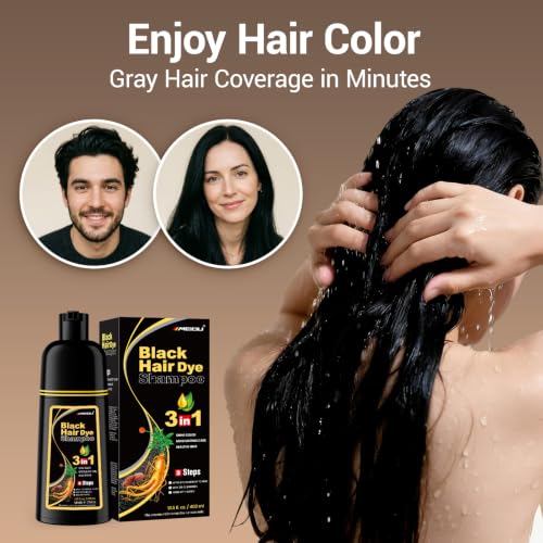 IIIMEIDU Black Hair Dye Shampoo 3-in-1 for Women & Men - Gray Coverage, Easy at Home