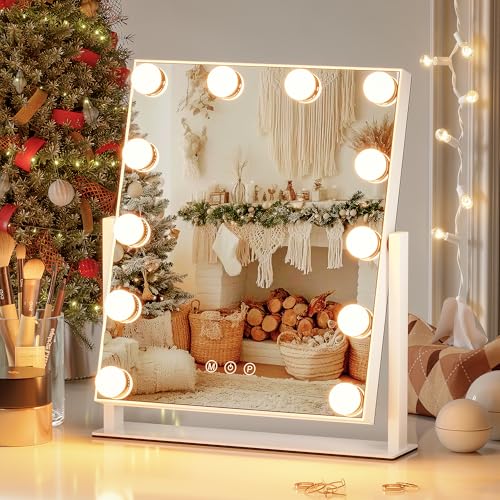 Vanity Mirror with Lights, 12 Bulbs Makeup Mirror with Smart Touch Control, 3-Color Dimmable Lighting, 360¡Æ Rotation
