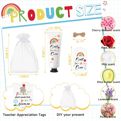 36 Set Teacher Appreciation Gifts Hand Cream Set Moisturizing Hand Lotion Thank You Teacher Gifts Travel Size with Cards Organza Bags for Dry Cracked Mother's Day