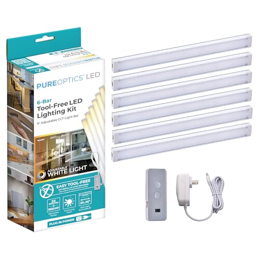 PureOptics LED Under Cabinet Lighting Kit - 9 Inch / 6 Bars, Motion Sensor, Dimmable, Linkable, 3 Color Settings, Tool-Free Installation