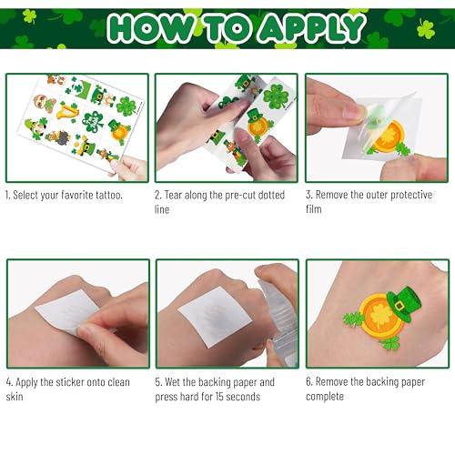 96 PCS St Patricks Day Shamrock Pre-Cut Temporary Tattoos for Kids | Super Cute Themed Birthday Party Favors, Supplies, Decorations, Lucky Fake Tattoo Stickers, School Rewards Gifts For Boys Girls