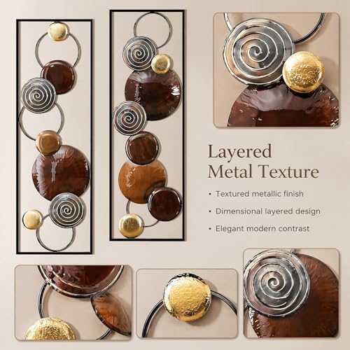 Brown Metal Wall Art Set of 2 for Home Decor - Geometric 3D Rustic Wall Hangings