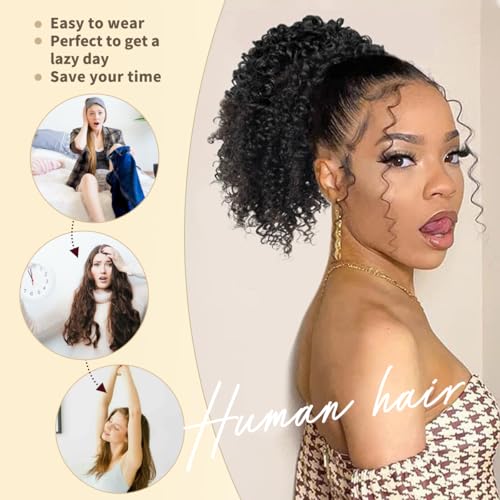 Human Hair Ponytail Extension for Black Women 4C Kinky Curly 8 Inch