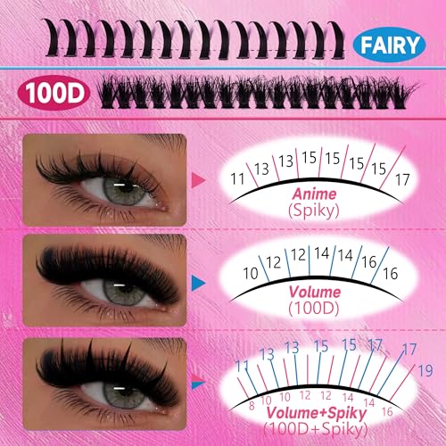Spiky Volume Lash Extension 312pcs 100D Lash Clusters with Lash Spikes 8-19mm Mega Thick Eyelash Extensions Wispy Lash Clusters DIY Spiky Lash Extension D Curly Individual Lashes Clusters by Anforlin