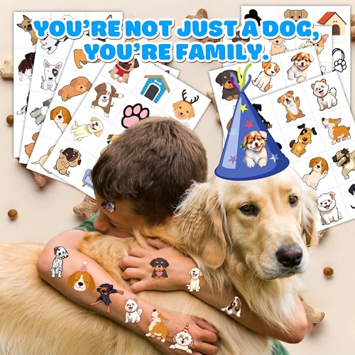 96PCS Cute Puppy Pre-Cut Temporary Tattoos for Kids - Cute Dog-Themed Party Favors & Gifts, Perfect for Birthday Parties, Classroom Rewards, and Christmas Stocking Stuffers