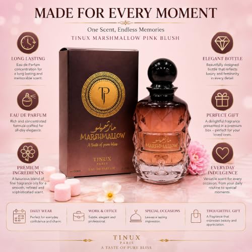 Pink Marshmallow Blush Perfume for Women - 3.4 Fl Oz Long Lasting Arabian Gourmand Fragrance - Romantic Vanilla Strawberry Scent - Variation: Pink Blush