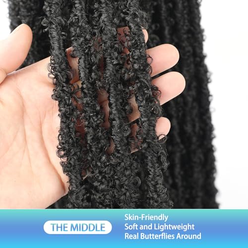 BONNYWAY 30 Inch Butterfly Curly Crochet Hair 6 Packs Natural Black