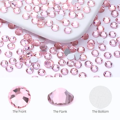 Pink Flatback Rhinestones, Glass Rhinestones for Nail Art and Craft, Glue Fix, Loose Crystal Gemstones(Pink, SS16, 2880pcs, 3.8-4.0mm)