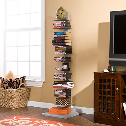 Silver Metal 11-Shelf Book Tower - Space Saving, Flippable Shelves