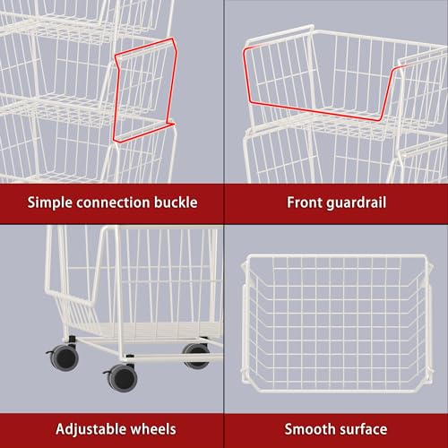 White 6-Tier Tall Wire Storage Baskets with Lockable Wheels - Vertical Kitchen Organizer