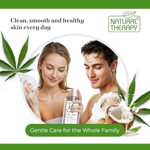 Natural Therapy Body Wash for Women and Men with Hemp & Coconut Oils - Shower Gel Cleanses and Moisturizing Skin - With Pure Dead Sea Minerals Nourish for Body - Pack of 2 (67.6 fl.oz)