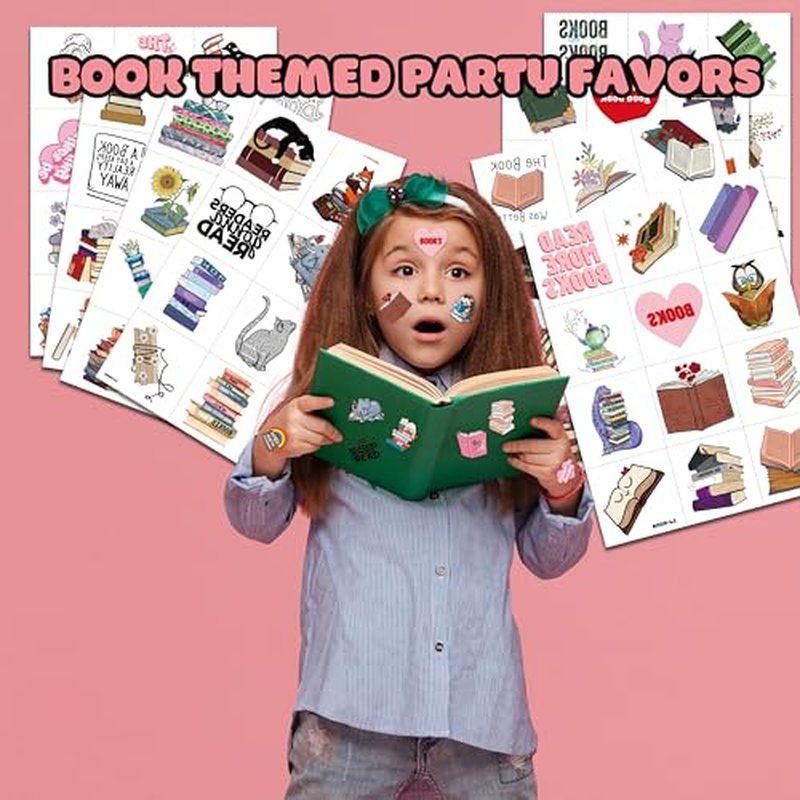 96 PCS Reading Book Library Pre-Cut Temporary Tattoos Sticker Booklish Nerd Birthday Party Decorations Favors Supplies Gifts Boys Girls Teachers Adult Tattoo School Reward Themed (Normal)