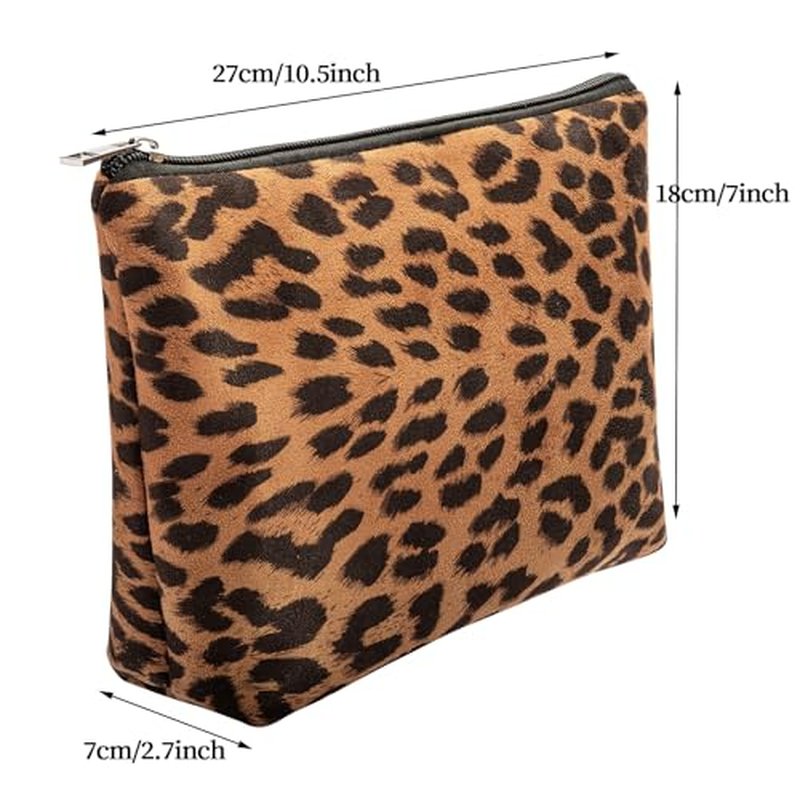 Leopard Print Makeup Bags, 3 Pieces, Large Capacity, Soft, Warm, Travel Toiletry Organizer (Brown)