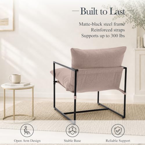 Nestvala Oatmeal Modern Upholstered Accent Armchair with Metal Frame