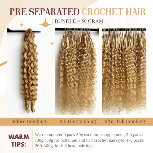Pre-Separated Burmese Curly Crochet Hair Extensions - 22 Inch Light Blonde Highlights, Variation #27P613