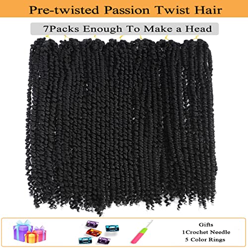 18 Inch Passion Twist Crochet Hair - Pre-Twisted Curly Synthetic Braids - 7 Packs, 1B