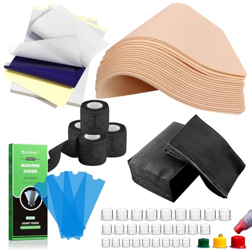 Tattoo Practice Kit for Beginners 614PCS with Fake Skin Transfer Paper Ink Caps