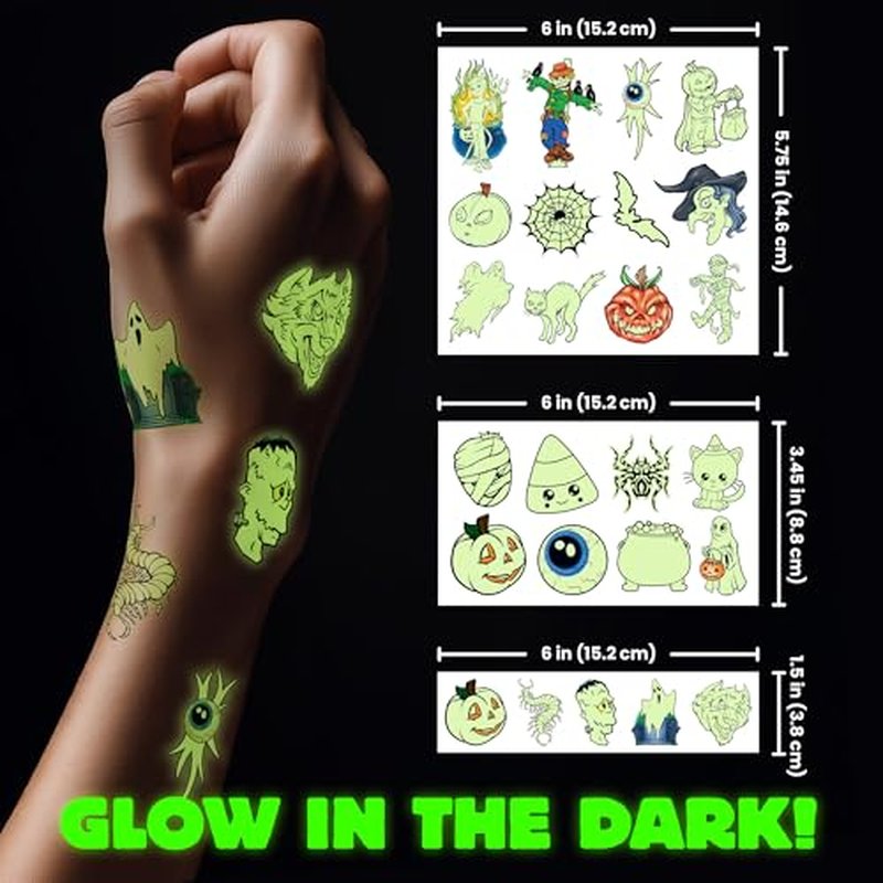 Glow in the Dark Ghost Temporary Tattoos ? 50 Pack Halloween Tattoos for Kids, Spooky Party Favors, Non-Toxic & Easy to Apply, Fun Trick-or-Treat Handouts