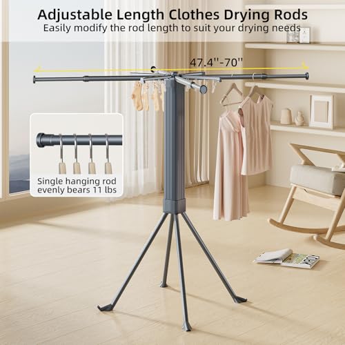 Gray Foldable Clothes Drying Rack with 16 Clips, Space-Saving Laundry Organizer