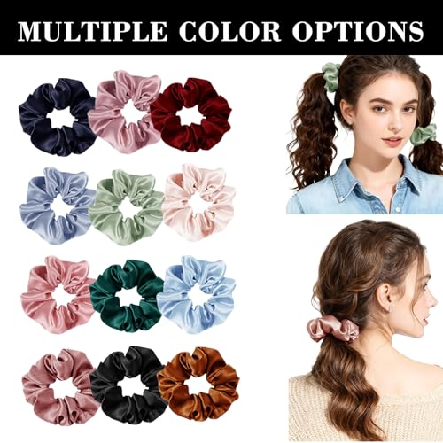WJing Yi Jia Sandalwood Satin Hair Scrunchies Set - 36 Pack, Soft Elastic Hair Ties