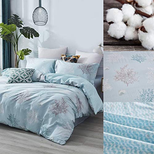 Coastal Beach Bedding Set King Coral Seashell Reversible Duvet Cover 3-Piece
