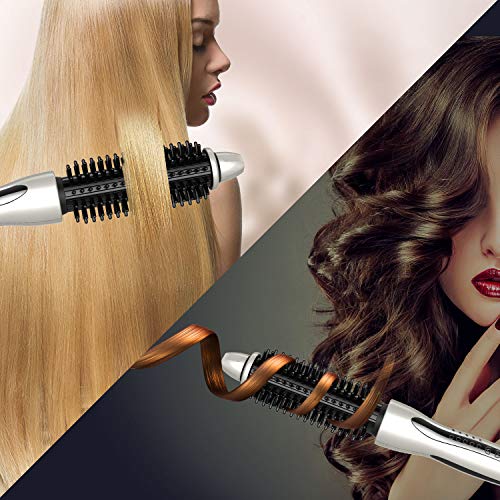 2nd Generation Hair Curler Straightening Brush - Ceramic Tourmaline Flat Curling Iron, 1 Inch Barrel, Anti-Scald, White