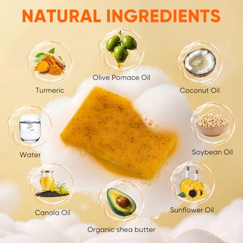 Turmeric Soap & Turmeric Face Wash & Cleansing Pads 30pcs Skin Care Set, Glow Turmeric for Face & Body, Lemon Tumeric Soap, Facial Cleanser Foam for Daily Cleansing, Turmeric Wash and Care 3 Piece Set