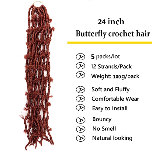 LMZIM 24 Inch Butterfly Locs Crochet Hair 5 Pack - Faux Distressed Braids for Women