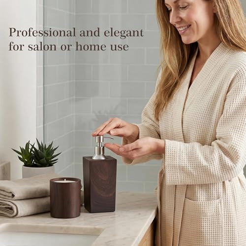 Square Massage Oil Warmer - Leak-Proof Aluminum Bottle, 8.5 Fl.Oz, 140°F Max - Modern Wood-Grain Design for Spa & Salon