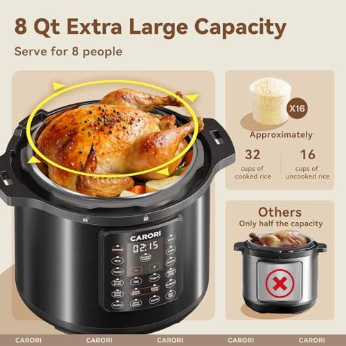 8 Qt Electric Pressure Cooker Multi-Cooker with Stainless Steel Pot - Black