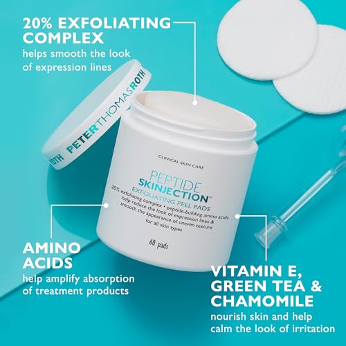 Peter Thomas Roth | Peptide Skinjection¢â Exfoliating Peel Pads, For Smoothing Expression Lines & Emerging Wrinkles, Fragrance-Free, Alcohol-Free, For All Skin Types
