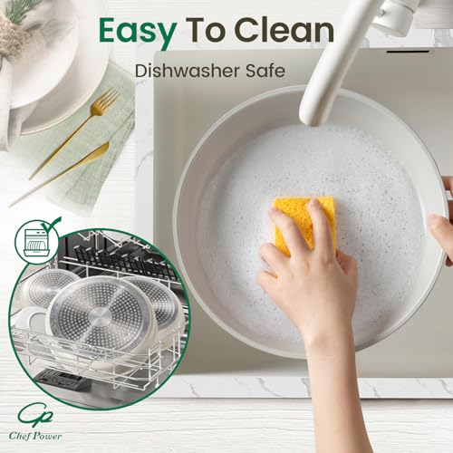 Ceramic Nonstick Cookware Set 19 Pieces with Detachable Handle - Induction Oven Safe Kitchen Pots and Pans