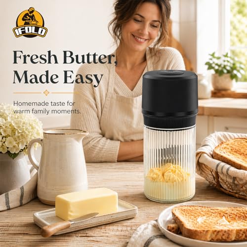 IFOLO Electric Butter Churn Stripes – 34oz One-Touch Homemade Butter Maker