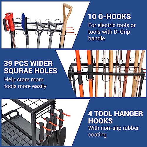Yard Tool Storage Rack - Heavy-Duty Steel Organizer for 55+ Garden & Lawn Tools - Outdoor Shed & Garage Storage - Black - Variation of THIS listing