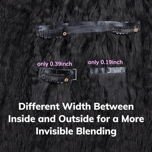 Seamless Clip-In Hair Extensions - Kinky Straight 14 Inch Natural Black 9pcs