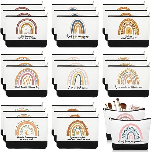 Sieral 30Pcs Canvas Makeup Bags Bulk for Women – Motivational Rainbow Pattern (10 Styles x3)