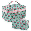 Pink Ice Green Floral Quilted Makeup Bag Set - Travel Cosmetic Bags for Women & Girls