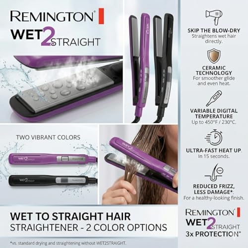 Remington Wet 2 Straight Hair Flat Iron 1-Inch Ceramic Tourmaline Straightener