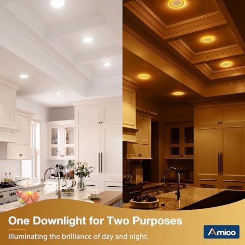 Amico 12 Pack 6 In LED Recessed Light with Night Light, 5CCT (2700-5000K) – Damp Rated