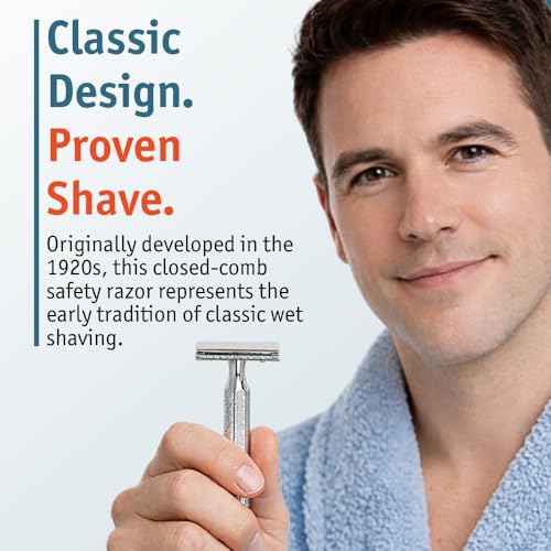 Safety Razor 42C Double Edge Shaver with Hex Handle, German Craftsmanship