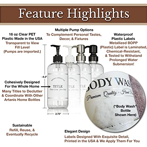 Refillable Shampoo and Conditioner Bottles with White Pumps - 16 oz 3 Pack