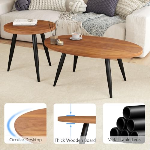 Walnut 2-Piece Nesting Coffee & Side Table Set - Mid-Century Modern