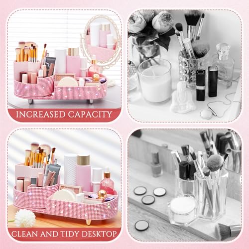 Rotating Pink Makeup Organizer with Rhinestones - Vanity Storage, Detachable & Multifunctional