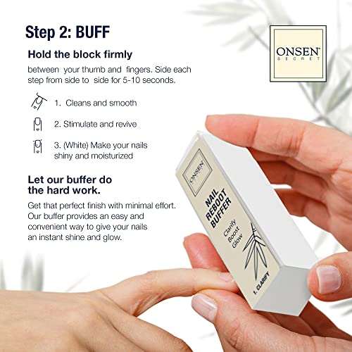 Onsen Secret Japanese Nail Reboot Cuticle Oil & Buffing Kit with File & Pads - Nail Strengthening & Repair - Variation of Nail Kit with Oil