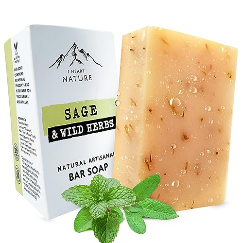 iHeart Fresh Soap Sage and Wild Herb - Long Lasting Rich Creamy Moisturizing Lather - Face & Body Wash for Men and Women - Large 6 Ounce